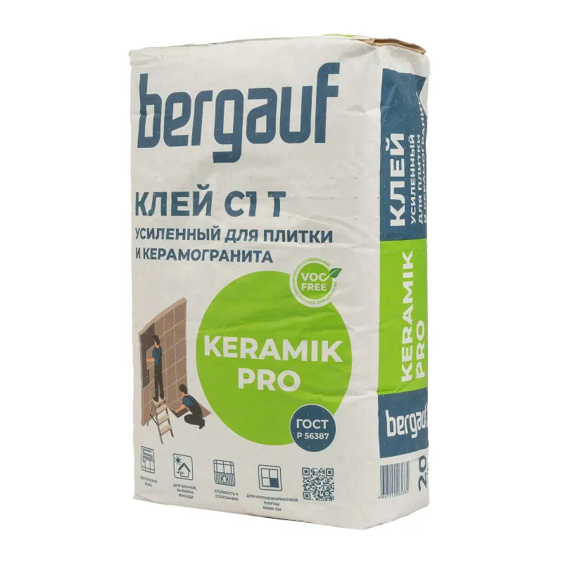 Клей плиточный Bergauf Pro Keramik С1Т, 20 кг — купить в Тобольске